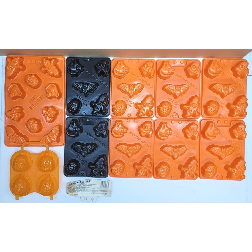 Vintage Jell-O Halloween Jigglers Molds Lot of 10 Orange Black Bats Pumpkins Cat